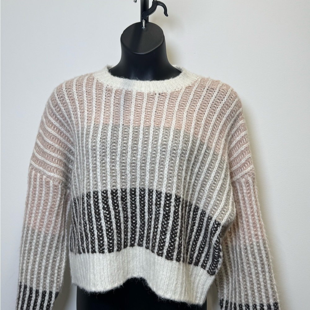 STATE Women's Striped Sweater - Pink, Gray, and White size XL